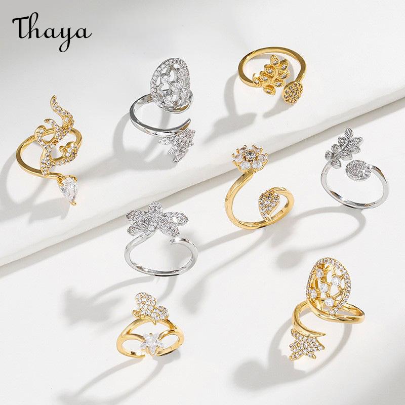 Thaya 18K Gold Plated Inlaid Zirconium Open Adjustable Nail Ring