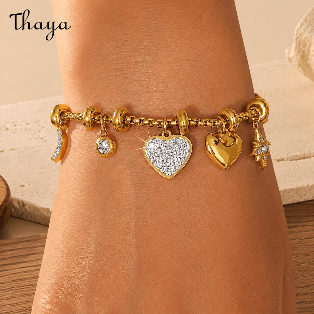 Thaya Celestial Heart Charm Gold-Tone Bracelet
