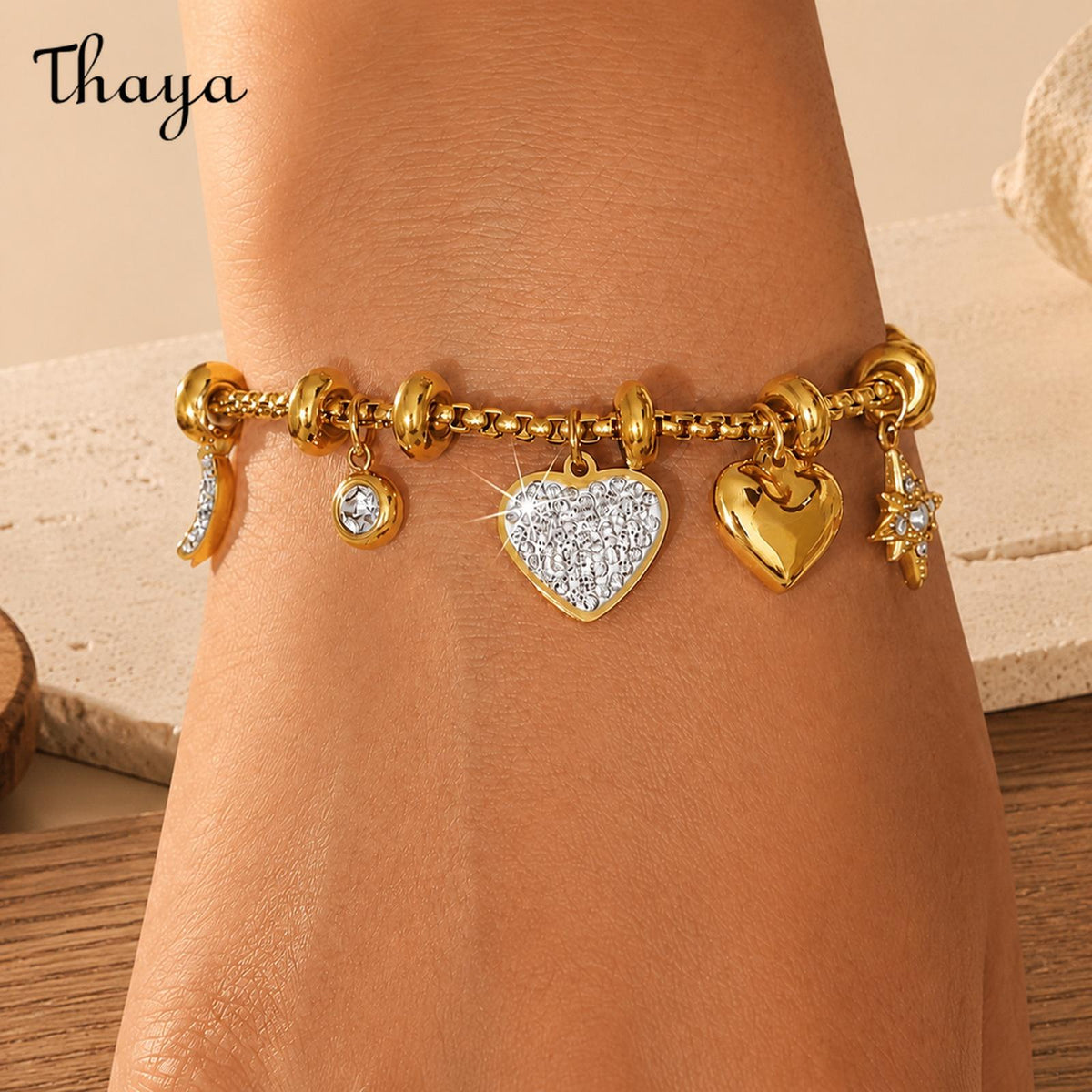 Thaya Celestial Heart Charm Gold-Tone Bracelet