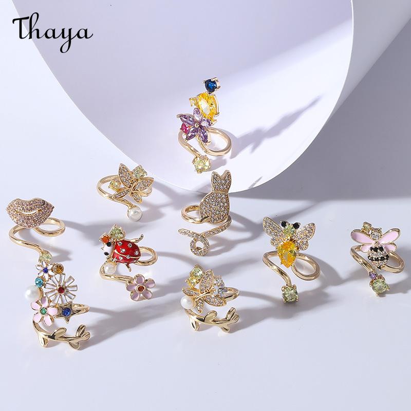 Thaya Cute Cute Pet Gold Plated Zirconium Opening Adjustable Nail Ring