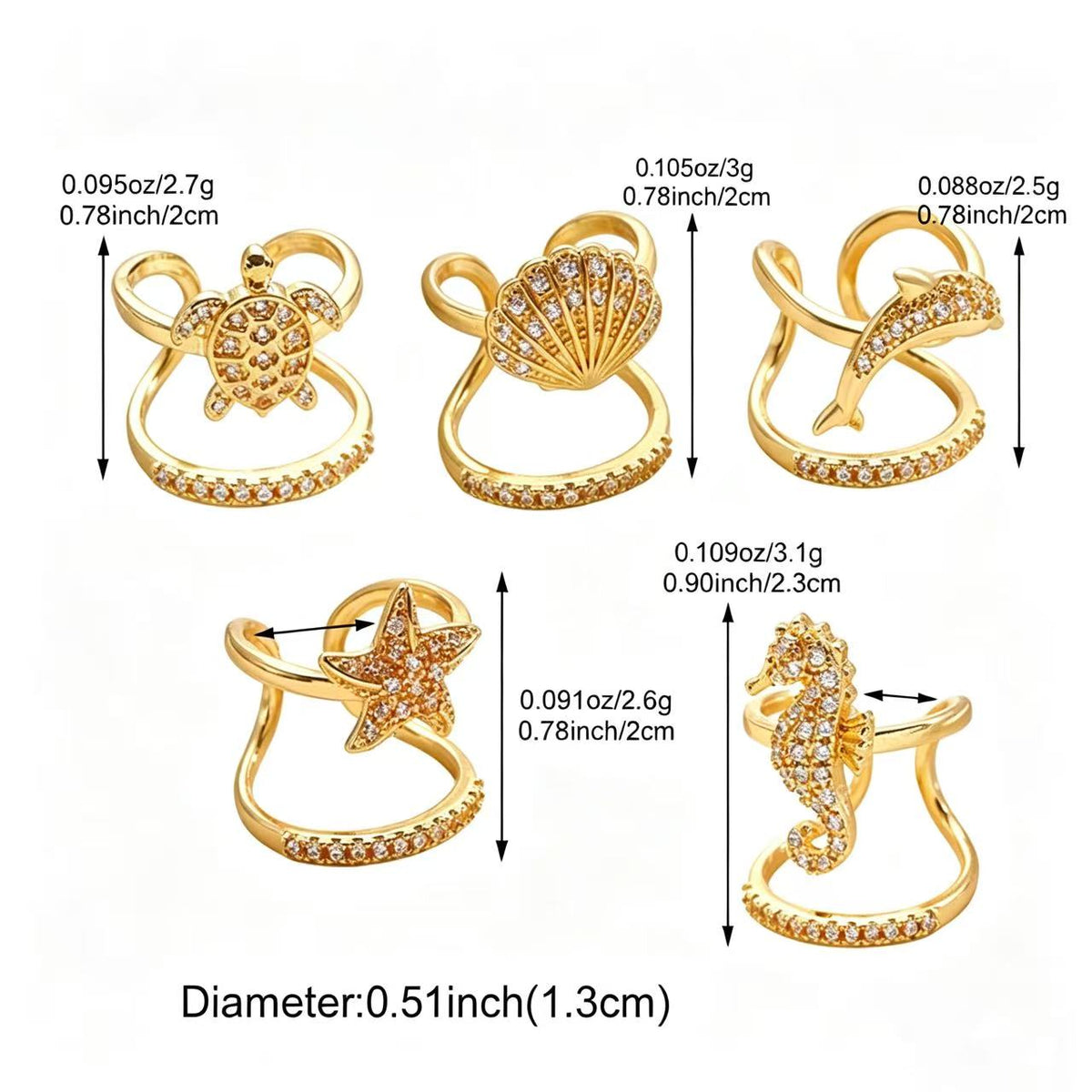 Thaya Ocean Inspired Charm Adjustable Nail Ring Set