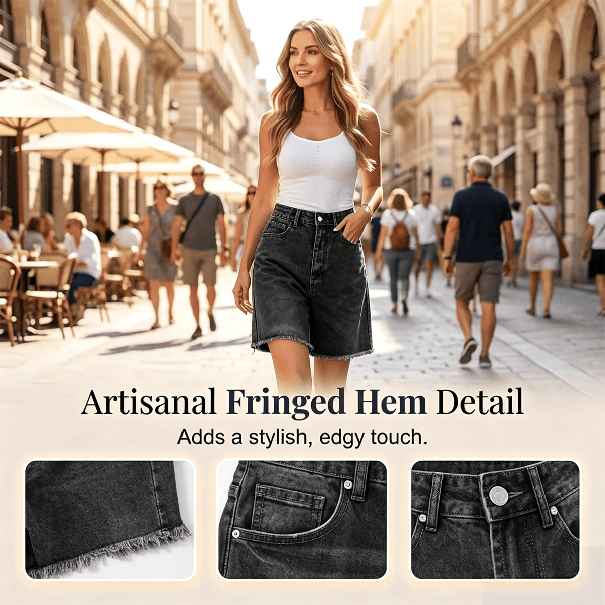 Women’s Casual High Waisted Fringed Denim Shorts
