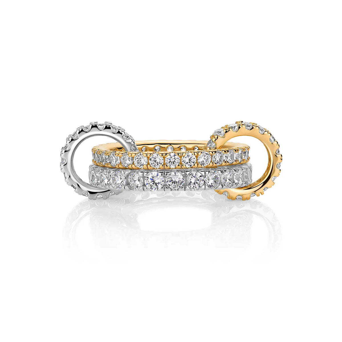 14K Gold Plated Interlocked Stackable Statement Ring for Women – Chunky Multi-Band Double & Triple Ring, Two-Tone Mixed Metals with Cubic Zirconia