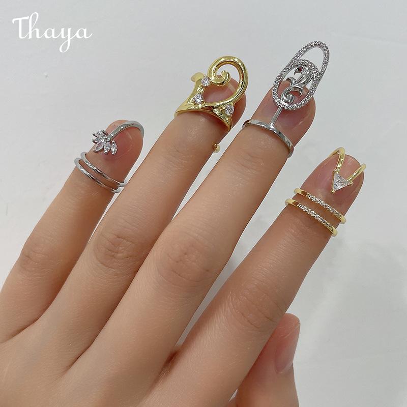 Thaya Original Design Plated Real Gold Inlaid Zirconium Open Nail Ring