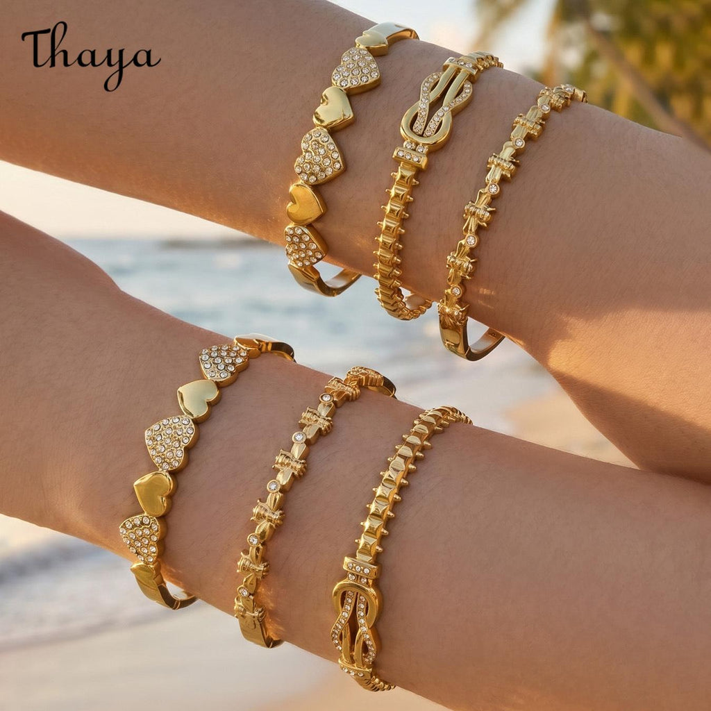 Thaya Elegant Gold-Tone Stackable Charm Bracelet Collection
