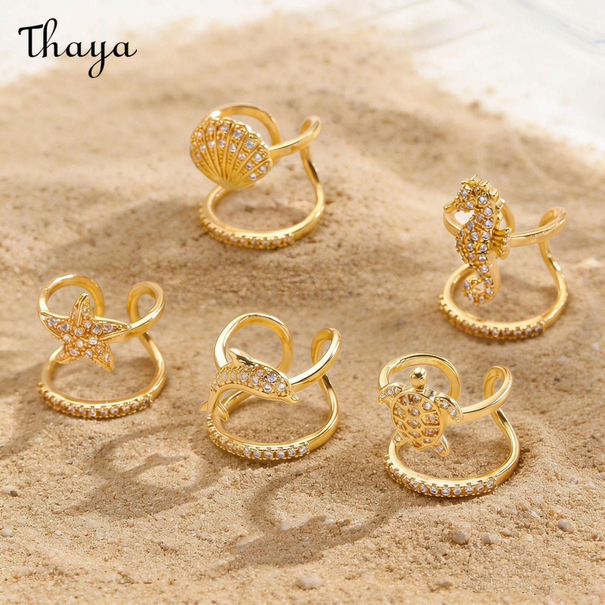 Thaya Ocean Inspired Charm Adjustable Nail Ring Set