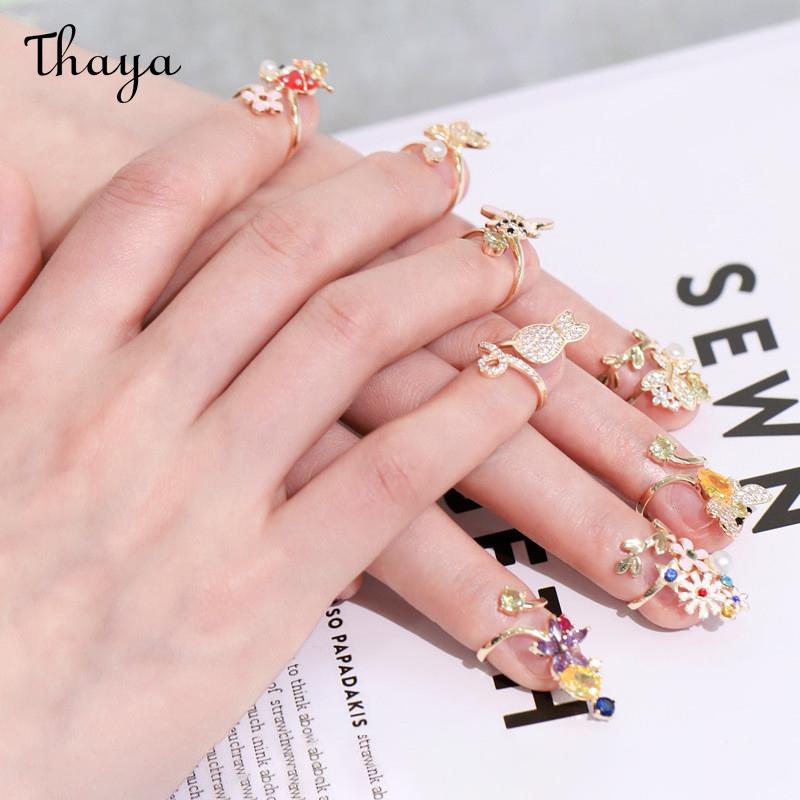 Thaya Cute Cute Pet Gold Plated Zirconium Opening Adjustable Nail Ring