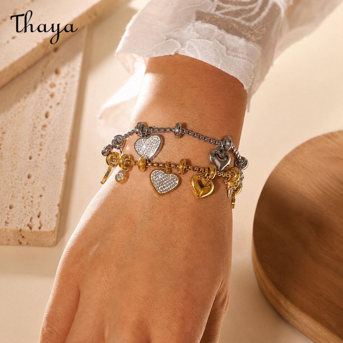 Thaya Celestial Heart Charm Gold-Tone Bracelet