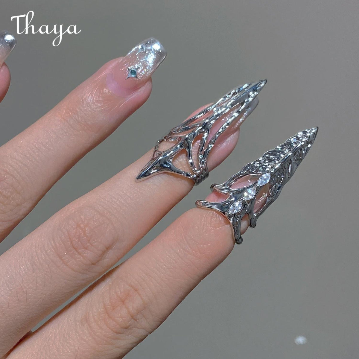 Thaya Minimalist Fingertip Decoration Geometric Nail Ring Set