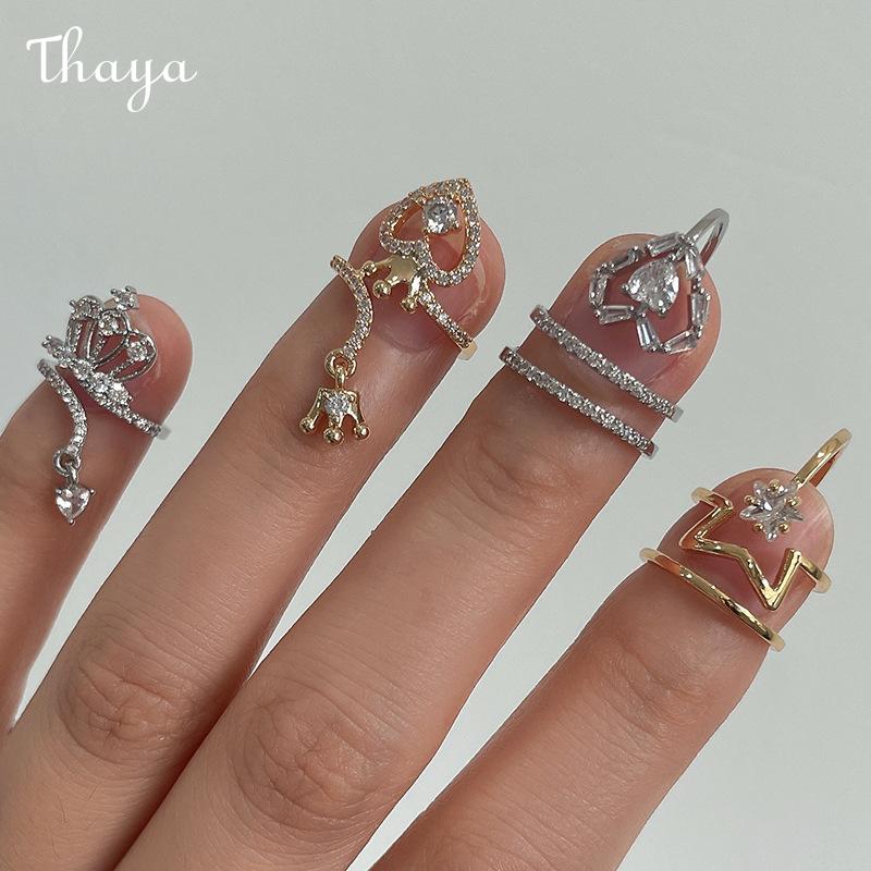 Thaya Plated Real Gold Inlaid with Zirconium Yellow Crown Summer Adjustable Nail Ring