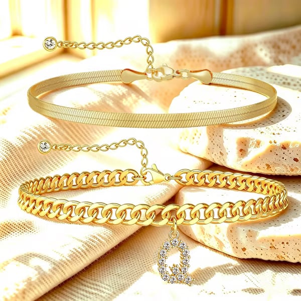 ✨ Gold Initial Anklet – 14K Gold Plated. Waterproof Adjustable Letter Pendant. Stackable Beach Jewelry