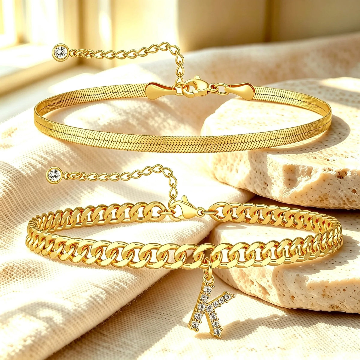 ✨ Gold Initial Anklet – 14K Gold Plated. Waterproof Adjustable Letter Pendant. Stackable Beach Jewelry