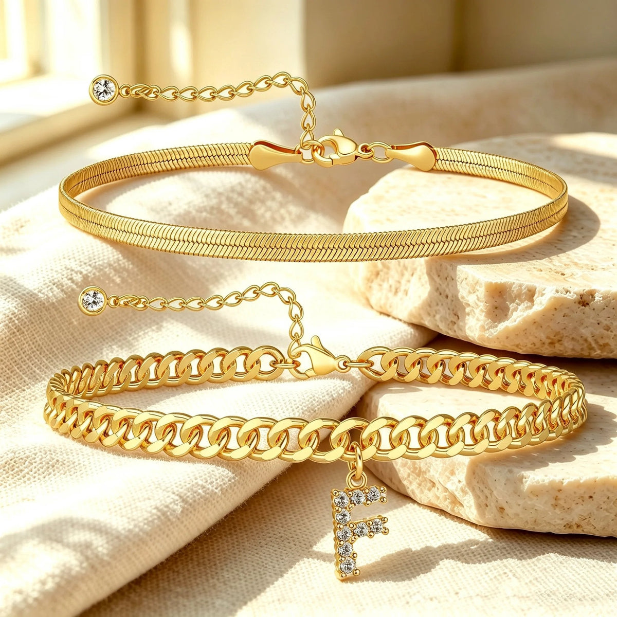 ✨ Gold Initial Anklet – 14K Gold Plated. Waterproof Adjustable Letter Pendant. Stackable Beach Jewelry