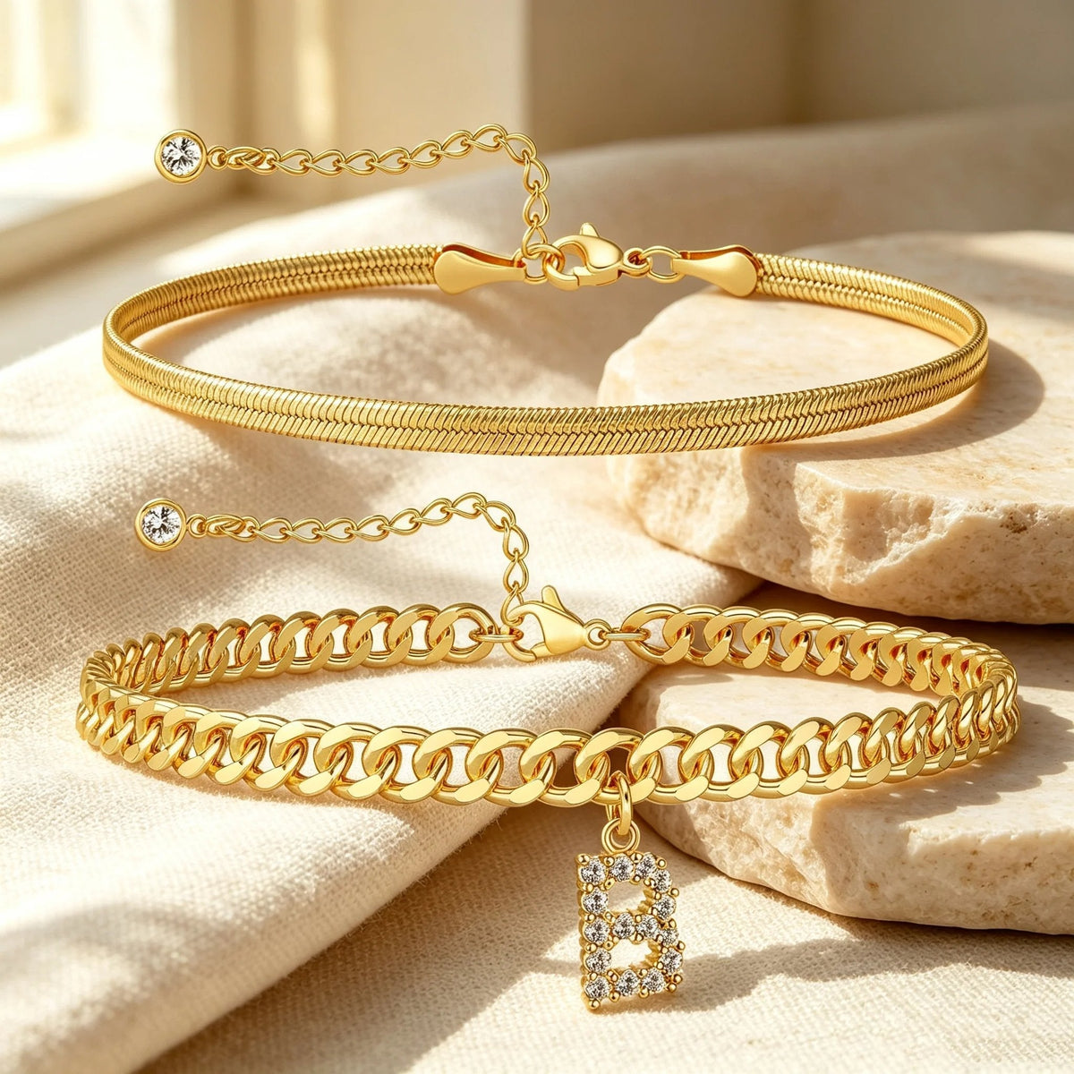 ✨ Gold Initial Anklet – 14K Gold Plated. Waterproof Adjustable Letter Pendant. Stackable Beach Jewelry