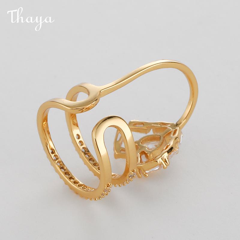 Thaya Plated Real Gold Inlaid with Zirconium Yellow Crown Summer Adjustable Nail Ring