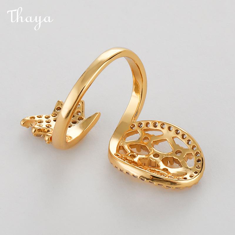Thaya 18K Gold Plated Inlaid Zirconium Open Adjustable Nail Ring