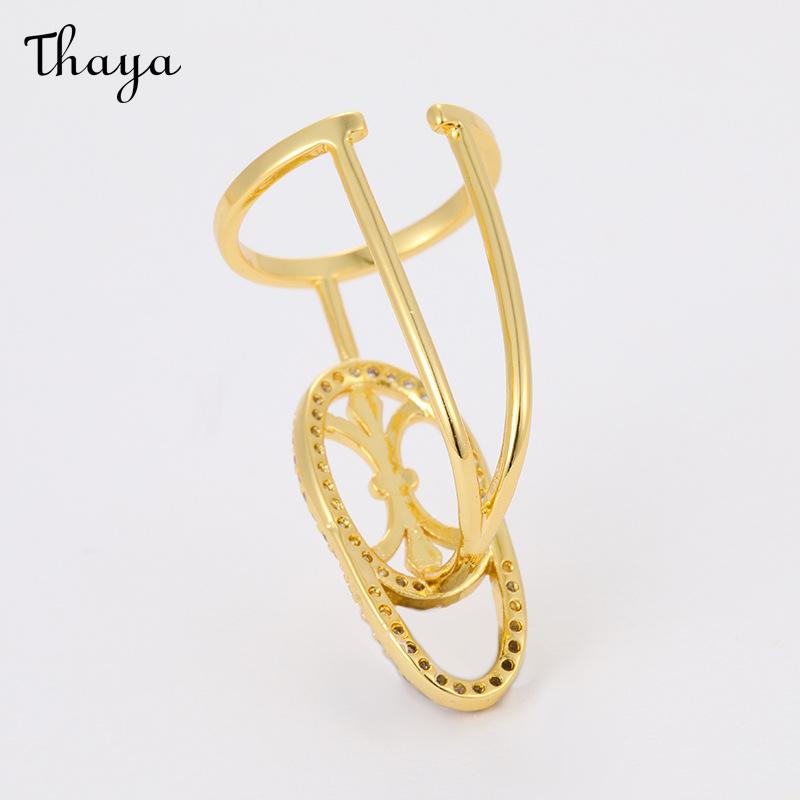 Thaya Original Design Plated Real Gold Inlaid Zirconium Open Nail Ring