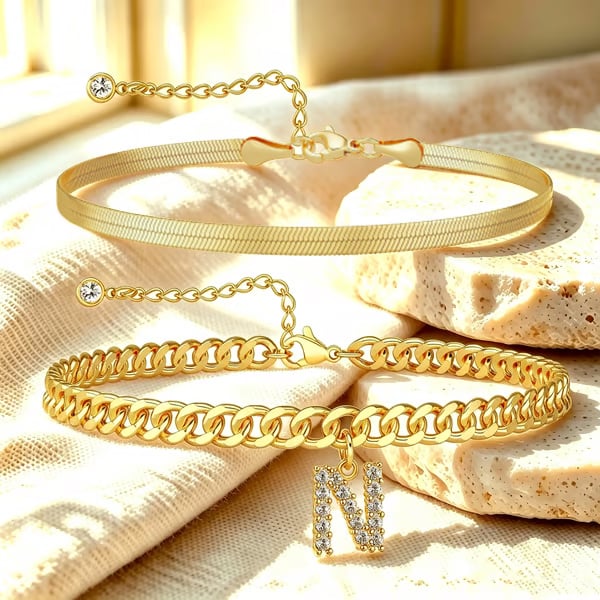 ✨ Gold Initial Anklet – 14K Gold Plated. Waterproof Adjustable Letter Pendant. Stackable Beach Jewelry