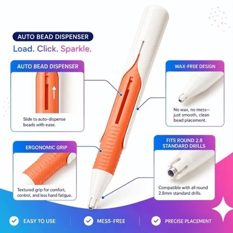 🔥 Last Day 50% OFF – 💎 Automatic Diamond Painting Bead Dispenser Pen & Tray Set