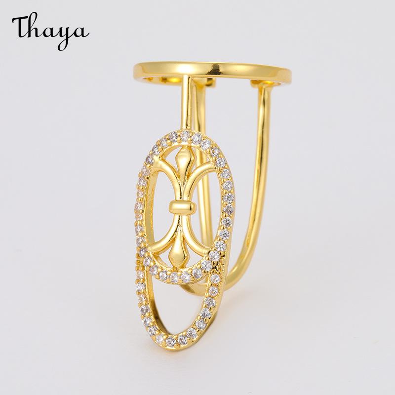 Thaya Original Design Plated Real Gold Inlaid Zirconium Open Nail Ring