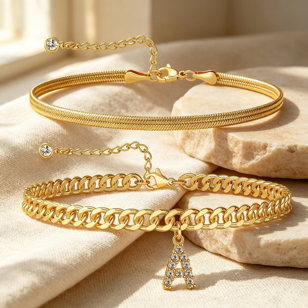 ✨ Gold Initial Anklet – 14K Gold Plated. Waterproof Adjustable Letter Pendant. Stackable Beach Jewelry