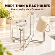 2-in-1 Foldable Kitchen Bag Holder & Cup Drying Stand