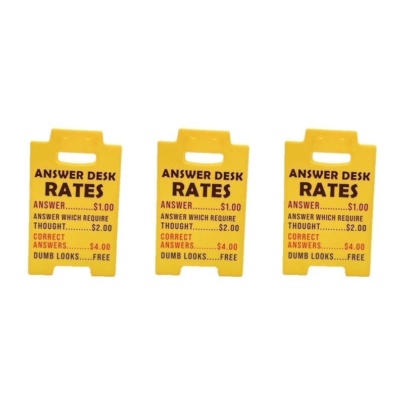 Funny "Answer Desk Rates" Mini Desk Sign - Humorous Caution Style Office Decor