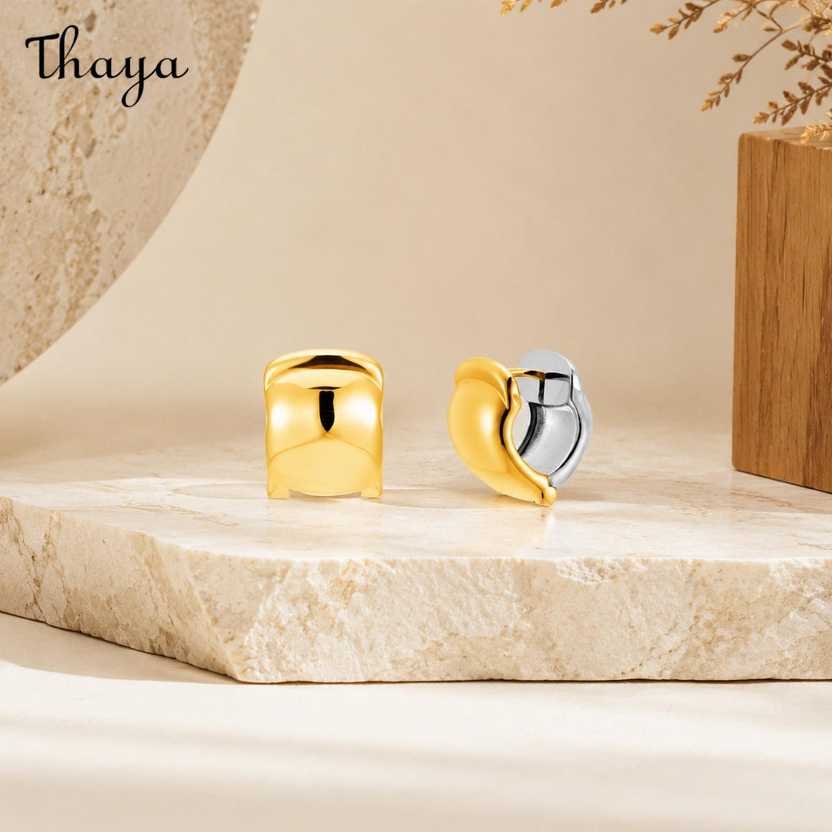 Thaya Two-Tone Geometric Chunky Hoop Earrings