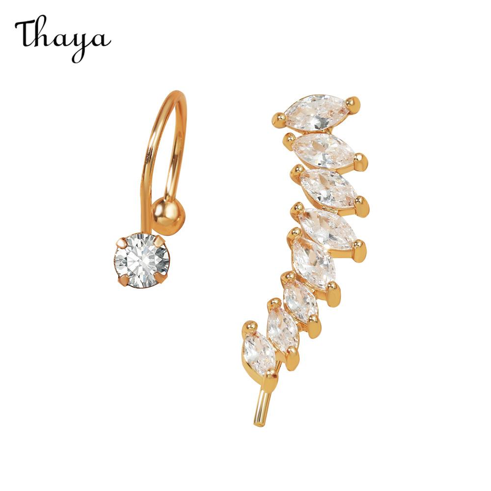 Thaya  Star Small Drill Ear Clip Female Leaf Flower Golden Geometric Pearl Zircon Earrings Set