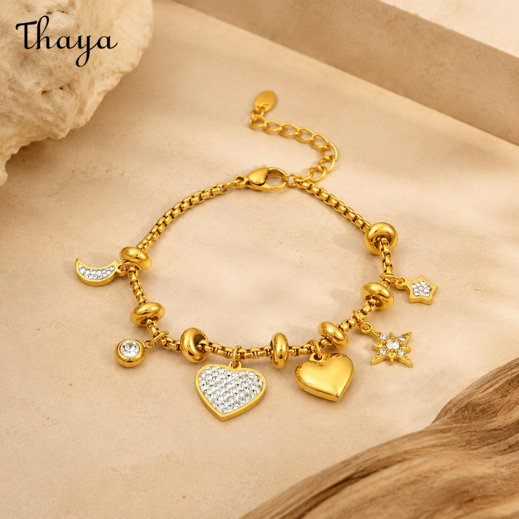 Thaya Celestial Heart Charm Gold-Tone Bracelet