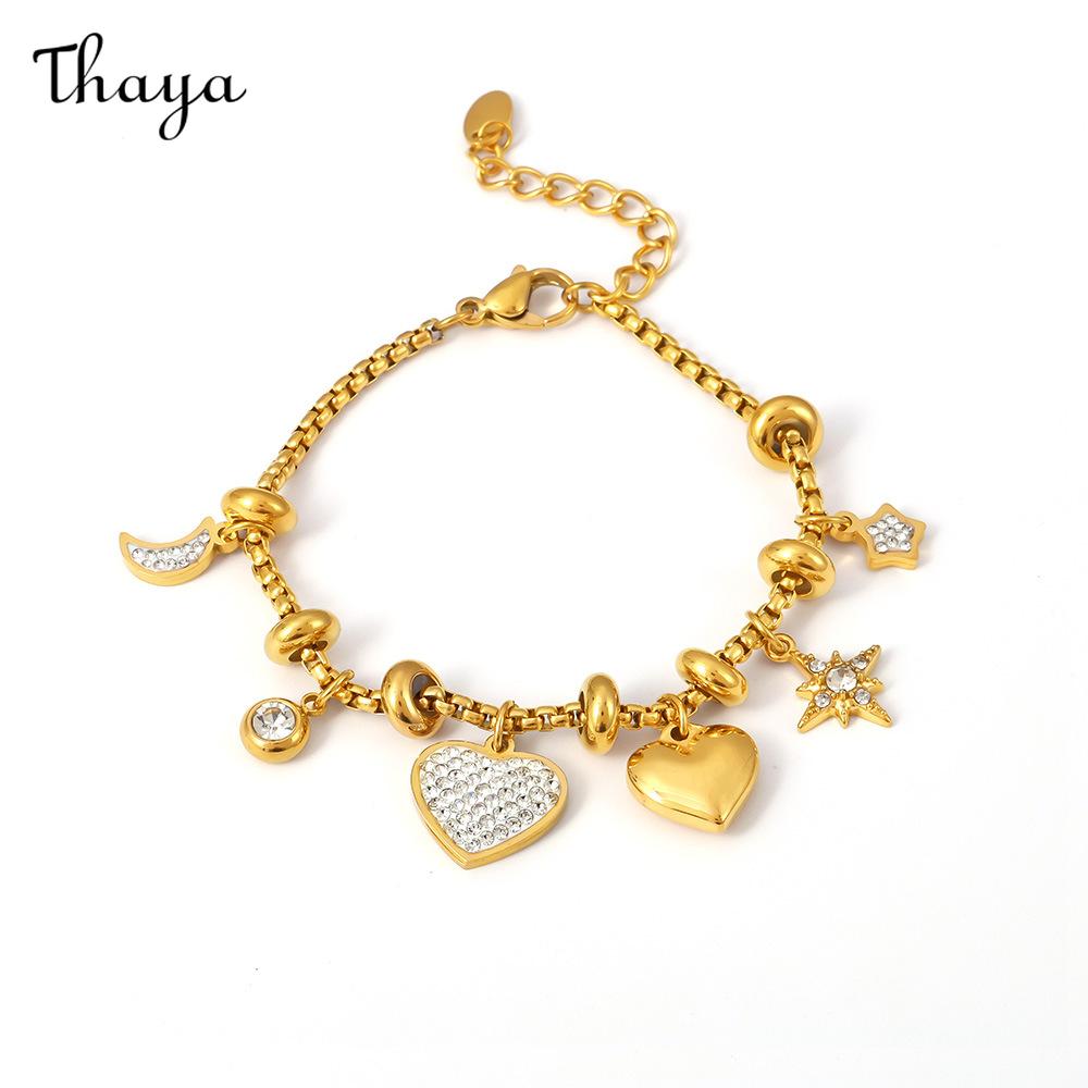 Thaya Celestial Heart Charm Gold-Tone Bracelet
