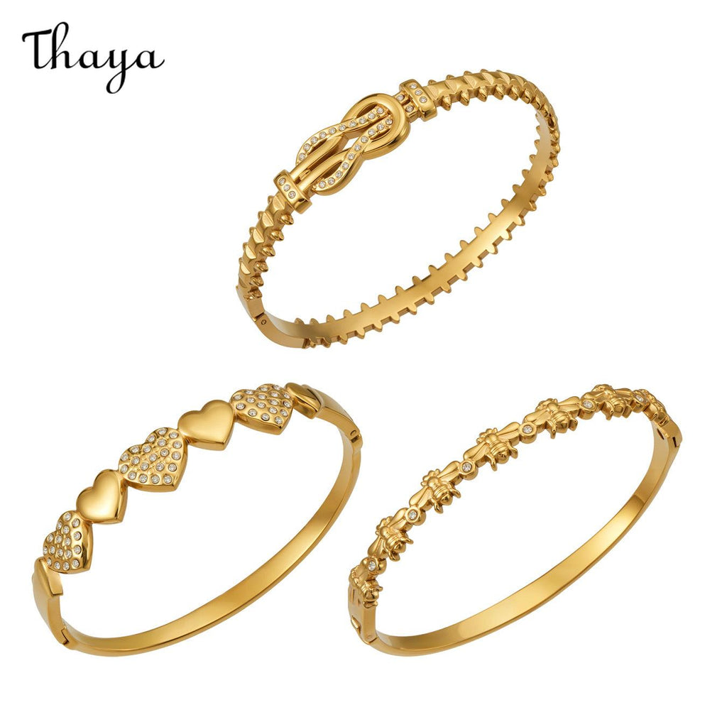 Thaya Elegant Gold-Tone Stackable Charm Bracelet Collection