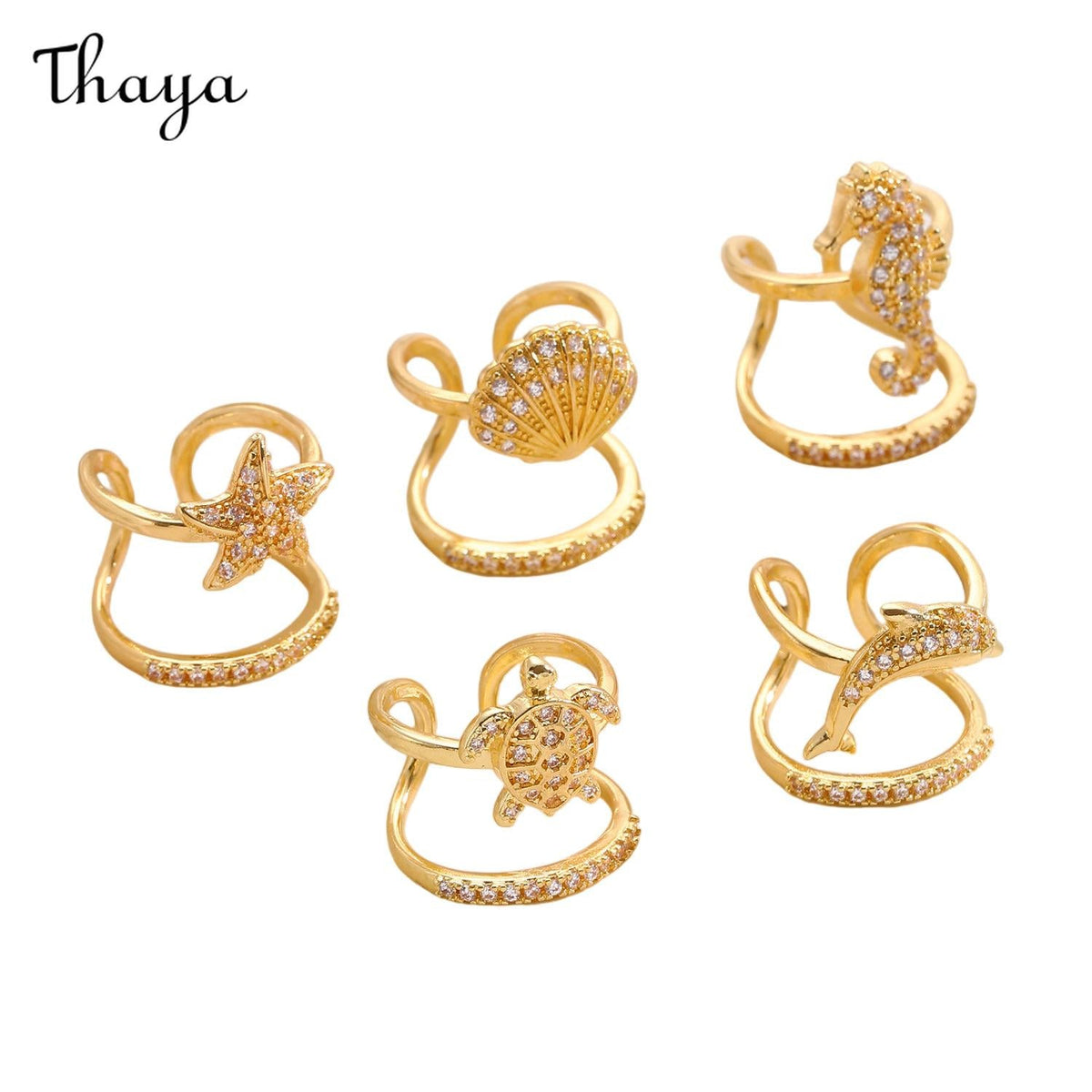 Thaya Ocean Inspired Charm Adjustable Nail Ring Set