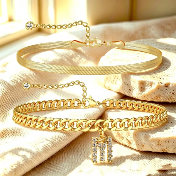 ✨ Gold Initial Anklet – 14K Gold Plated. Waterproof Adjustable Letter Pendant. Stackable Beach Jewelry
