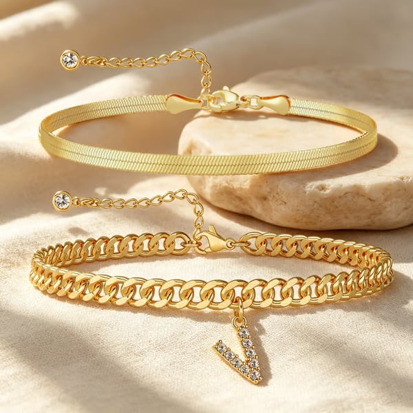 ✨ Gold Initial Anklet – 14K Gold Plated. Waterproof Adjustable Letter Pendant. Stackable Beach Jewelry