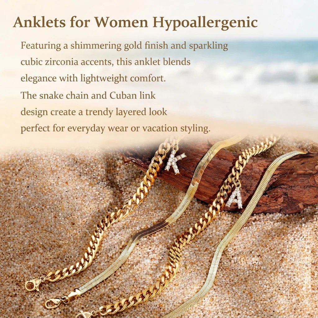 ✨ Gold Initial Anklet – 14K Gold Plated. Waterproof Adjustable Letter Pendant. Stackable Beach Jewelry