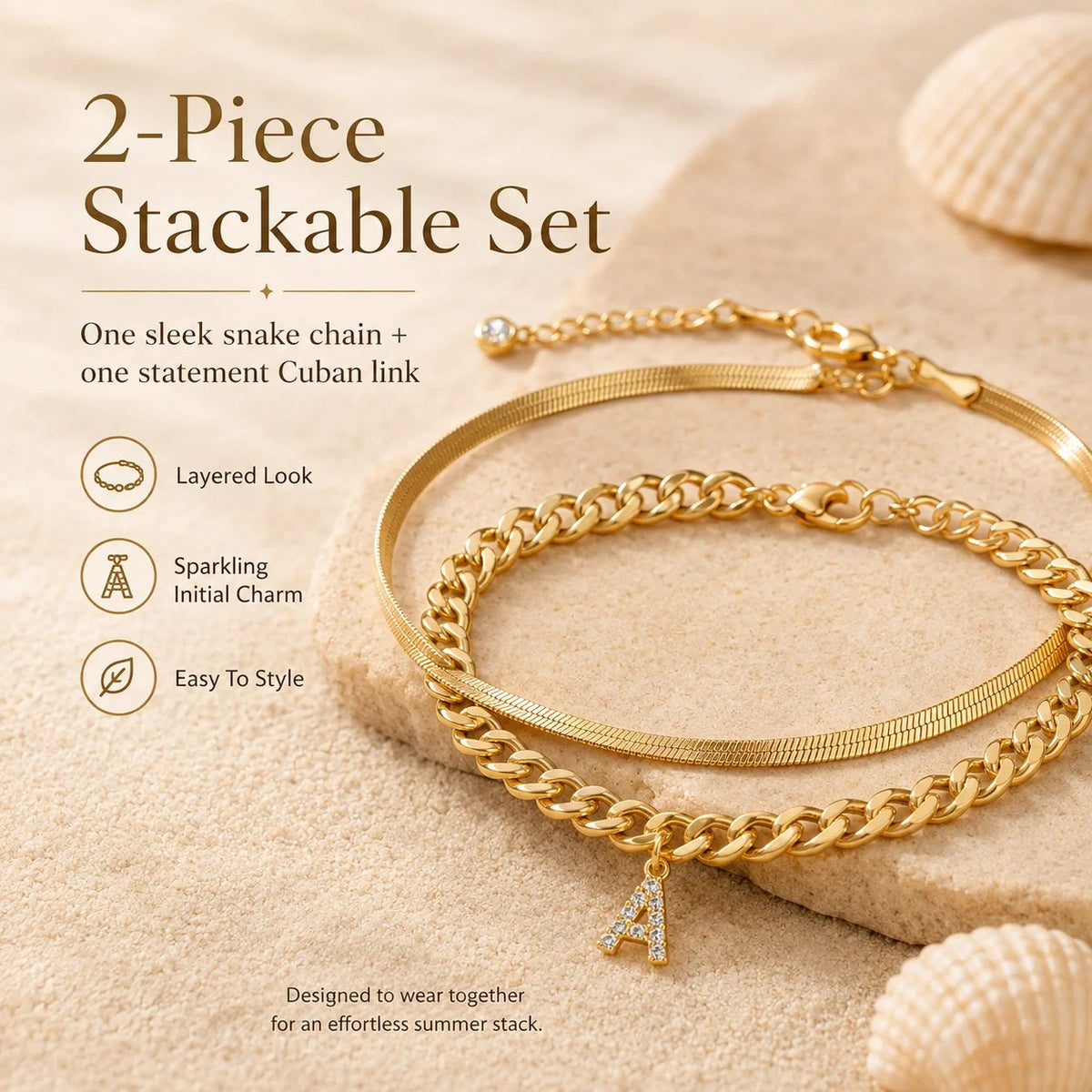 ✨ Gold Initial Anklet – 14K Gold Plated. Waterproof Adjustable Letter Pendant. Stackable Beach Jewelry