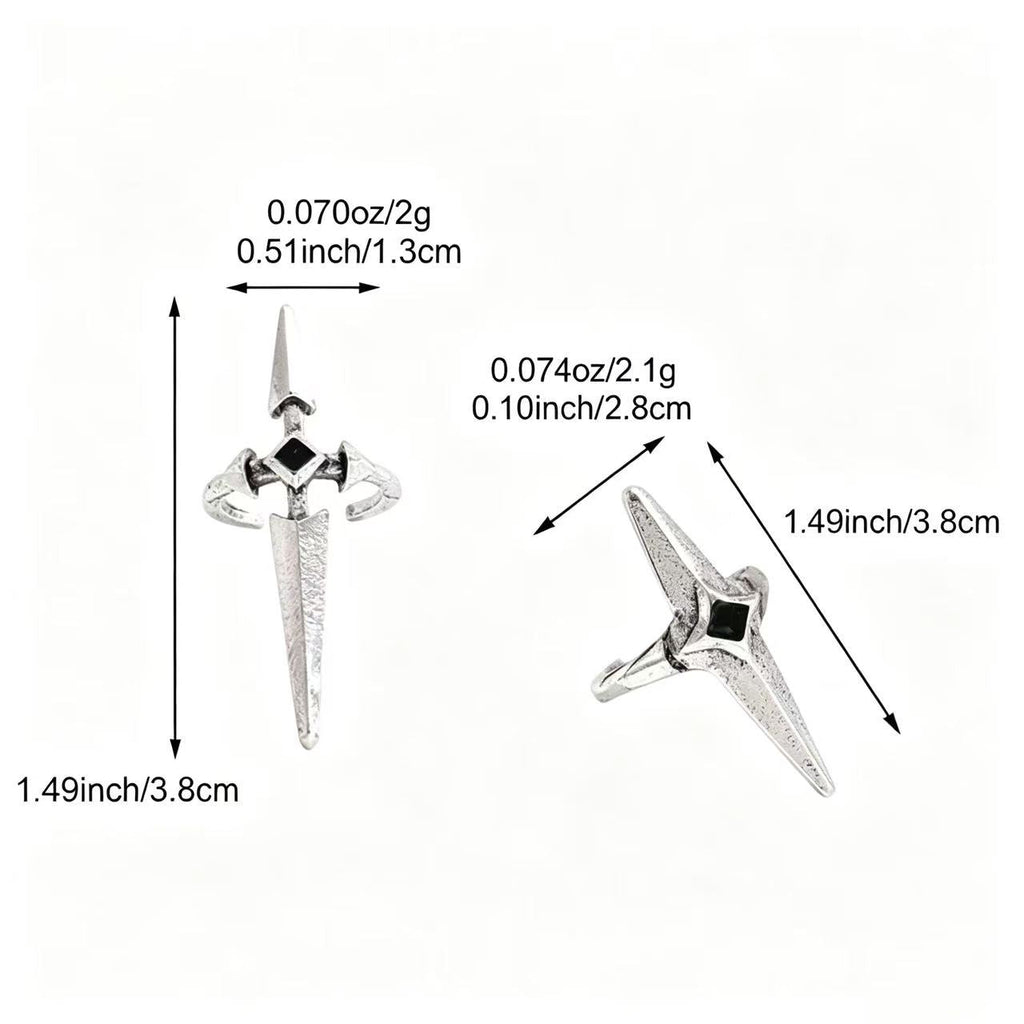 Thaya Gothic Dark Sweet Cool Ancient Silver Sword Cross Open Nail Ring