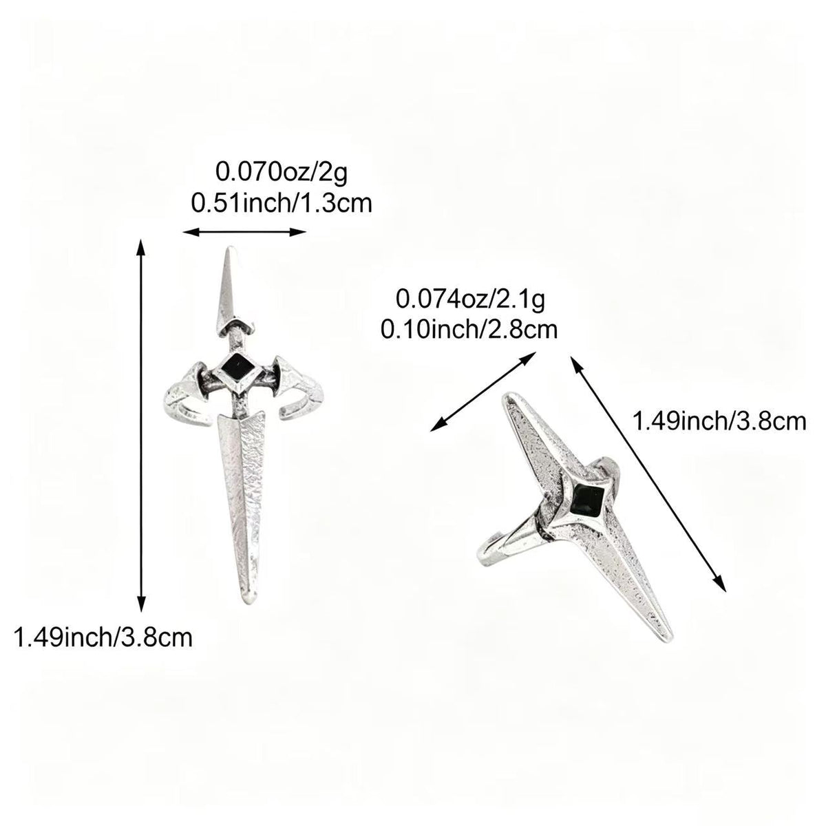 Thaya Gothic Dark Sweet Cool Ancient Silver Sword Cross Open Nail Ring