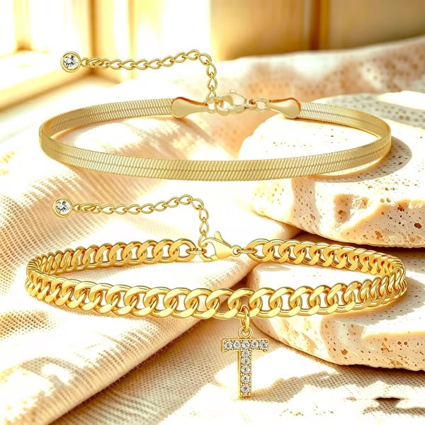 ✨ Gold Initial Anklet – 14K Gold Plated. Waterproof Adjustable Letter Pendant. Stackable Beach Jewelry