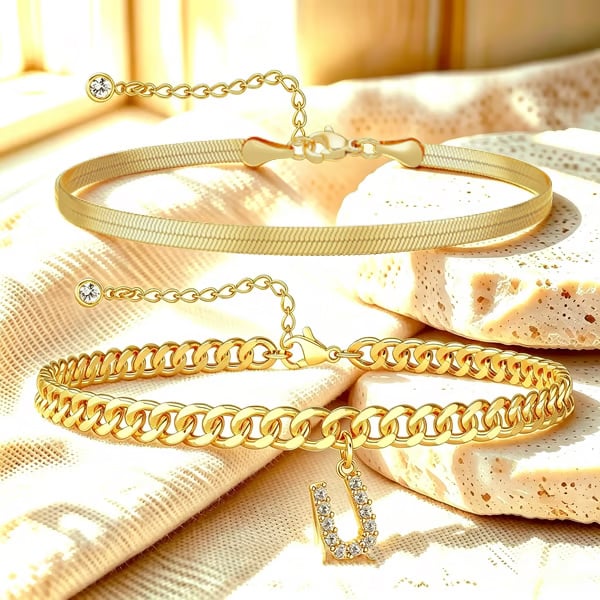 ✨ Gold Initial Anklet – 14K Gold Plated. Waterproof Adjustable Letter Pendant. Stackable Beach Jewelry