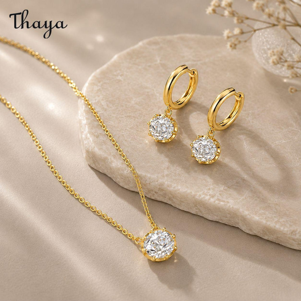 Thaya S925  Silver Dazzling Light Luxury Oval  Earrings & Necklace Set