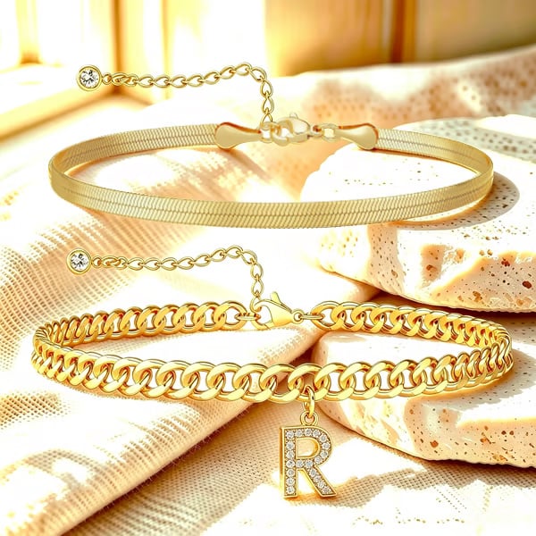 ✨ Gold Initial Anklet – 14K Gold Plated. Waterproof Adjustable Letter Pendant. Stackable Beach Jewelry