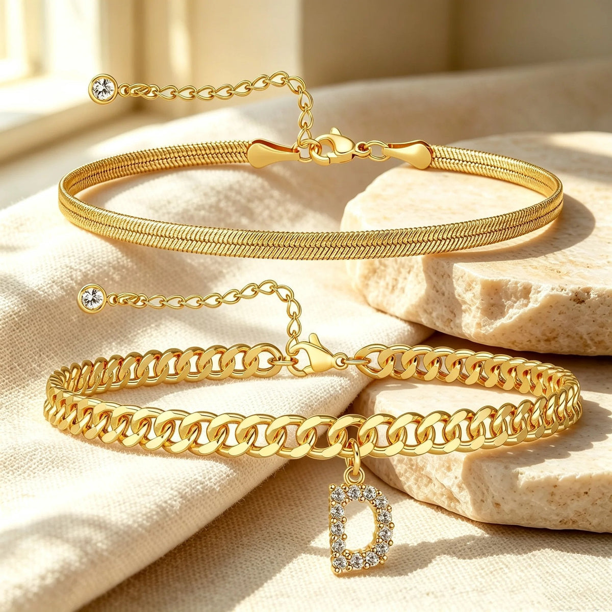 ✨ Gold Initial Anklet – 14K Gold Plated. Waterproof Adjustable Letter Pendant. Stackable Beach Jewelry