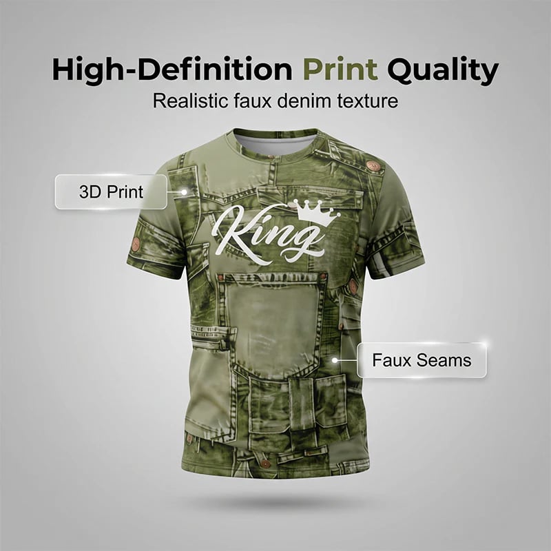 🎉 2026 Sale — Over 33,000 Sold! 👕 Men's Casual Faux Denim Print T-Shirt Shorts Set 🧢