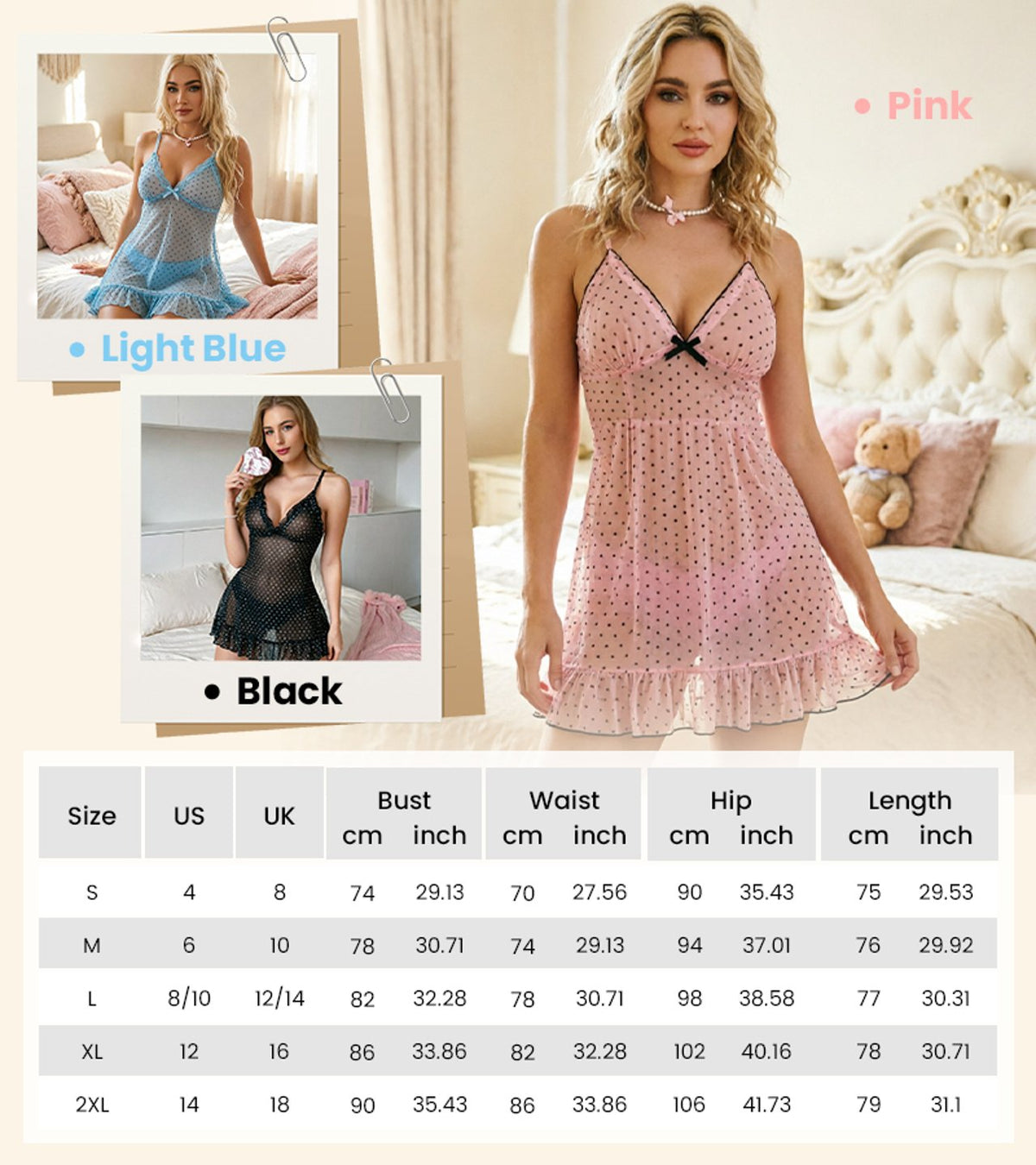 Polka Dot Mesh Sleep Dress Set