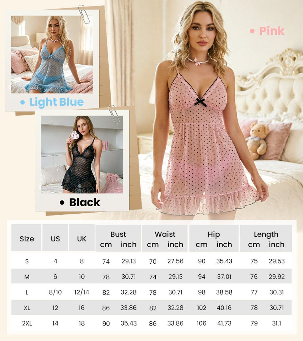 Polka Dot Mesh Sleep Dress Set