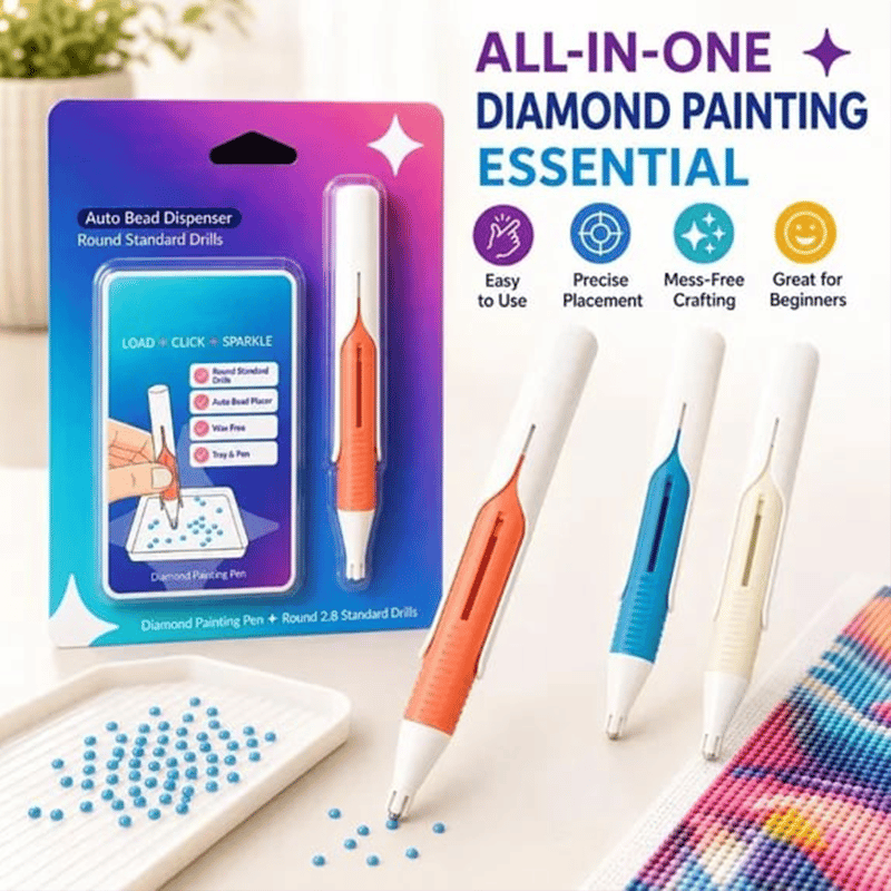 🔥 Last Day 50% OFF – 💎 Automatic Diamond Painting Bead Dispenser Pen & Tray Set