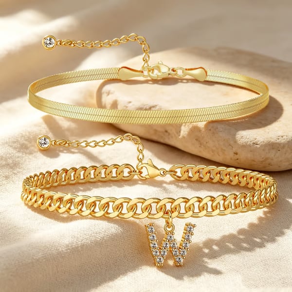 ✨ Gold Initial Anklet – 14K Gold Plated. Waterproof Adjustable Letter Pendant. Stackable Beach Jewelry