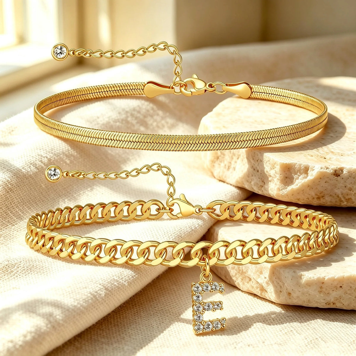 ✨ Gold Initial Anklet – 14K Gold Plated. Waterproof Adjustable Letter Pendant. Stackable Beach Jewelry